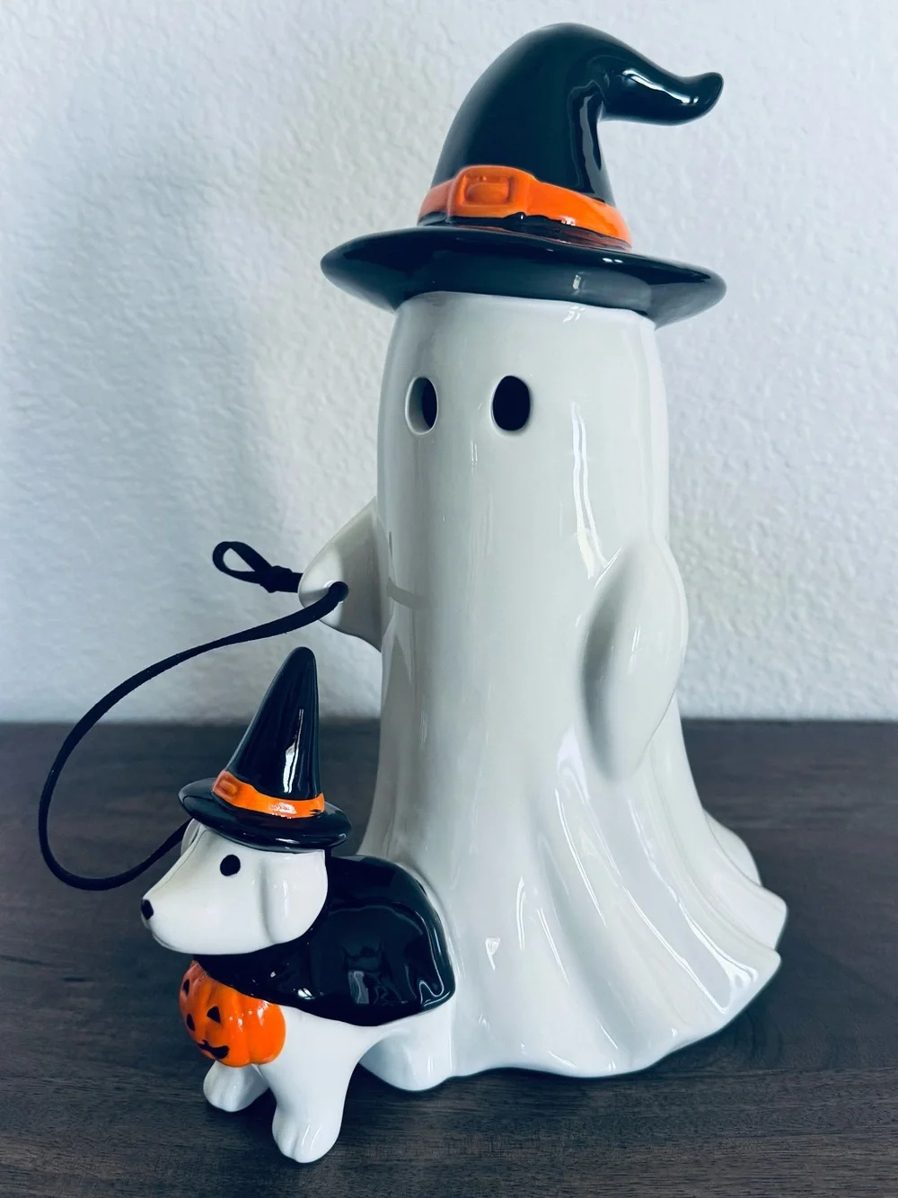 Halloween Ghost Walking Dog LED Lighted Ceramic Figure